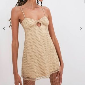 FOR LOVE & LEMONS GOLD GLITTER SLIP DRESS